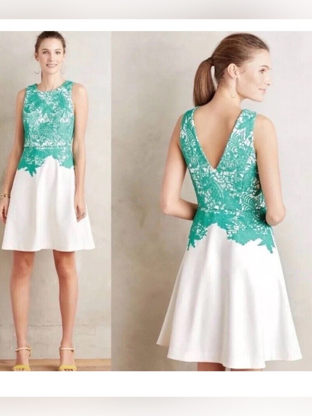 Anthropologie Moulinette Soeurs Arbor Lace Dress Green Ivory Size 2 NWT